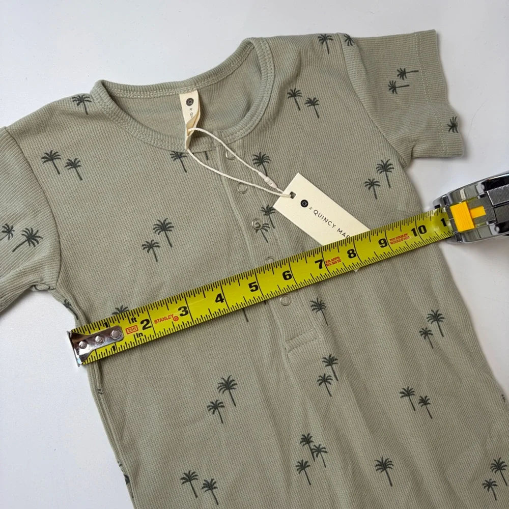 NWT Q by Quincy Mae 2-3Y Gender Neutral Palm Tree Short‎ Sleeve Ribbed Romper